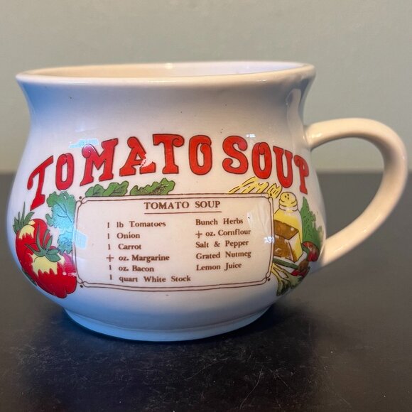 Set of 2 Vintage TOMATO SOUP Recipe Ceramic Soup Mugs Bowls ~ Country Kitchen - Picture 5 of 12
